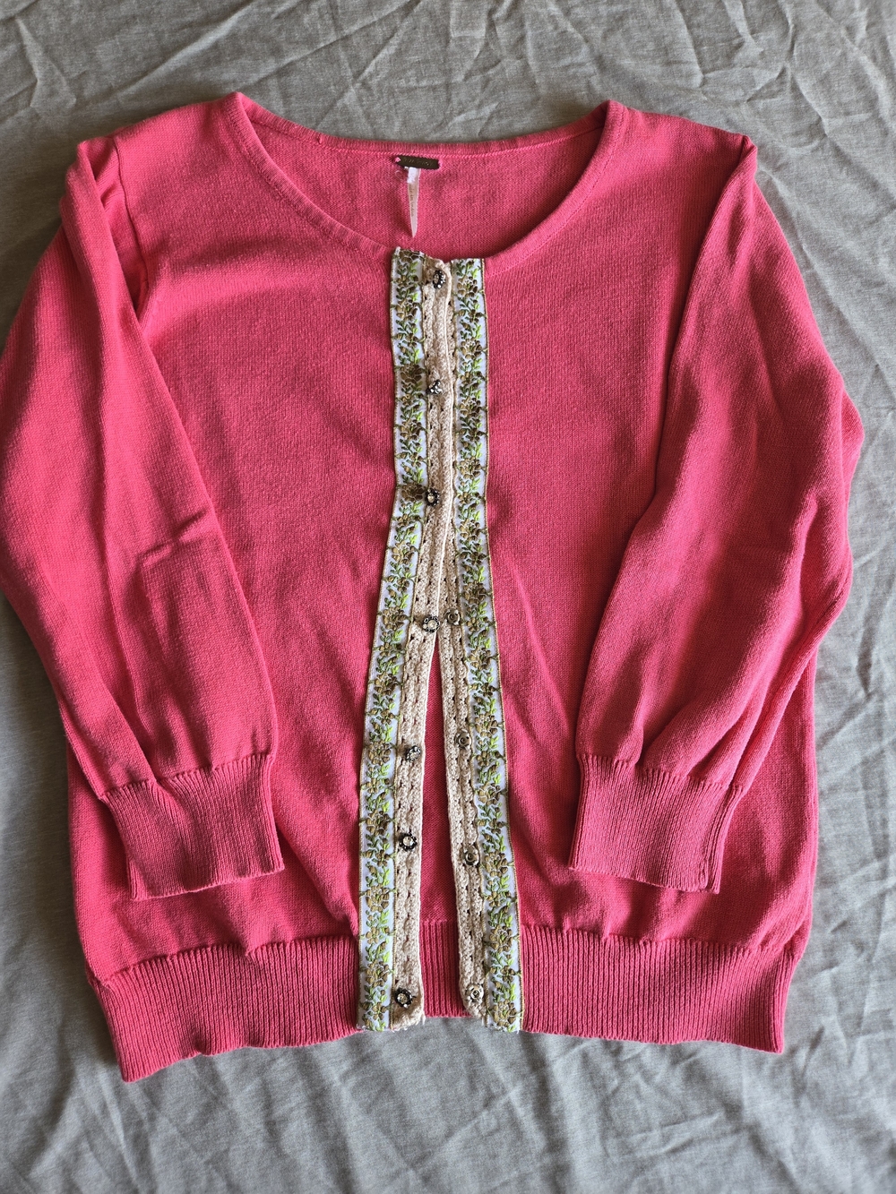 Free People Embellished Lace Knit Cardigan Sweater Pink